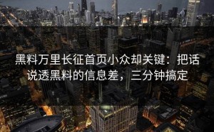 黑料万里长征首页小众却关键：把话说透黑料的信息差，三分钟搞定