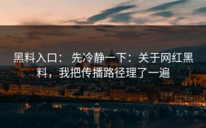 黑料入口： 先冷静一下：关于网红黑料，我把传播路径理了一遍