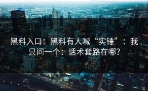 黑料入口：黑料有人喊“实锤”：我只问一个：话术套路在哪？