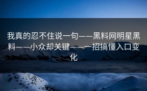 我真的忍不住说一句——黑料网明星黑料——小众却关键——一招搞懂入口变化