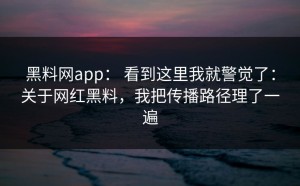 黑料网app： 看到这里我就警觉了：关于网红黑料，我把传播路径理了一遍