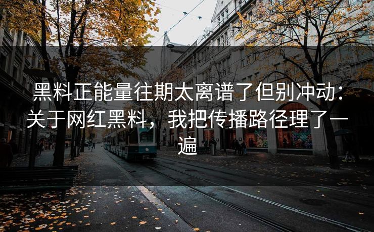 黑料正能量往期太离谱了但别冲动：关于网红黑料，我把传播路径理了一遍