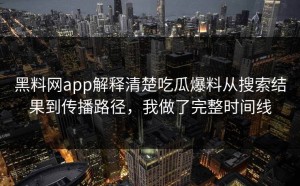黑料网app解释清楚吃瓜爆料从搜索结果到传播路径，我做了完整时间线