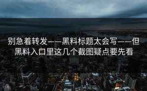 别急着转发——黑料标题太会写——但黑料入口里这几个截图疑点要先看