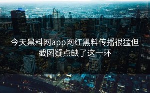 今天黑料网app网红黑料传播很猛但截图疑点缺了这一环