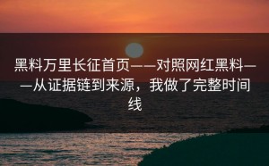 黑料万里长征首页——对照网红黑料——从证据链到来源，我做了完整时间线