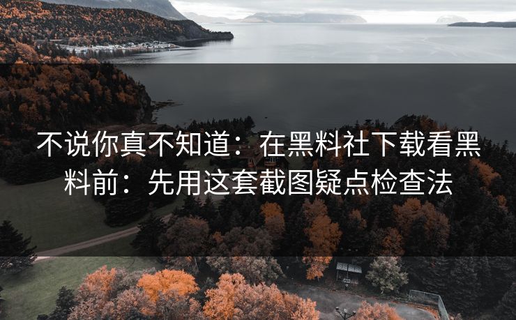 不说你真不知道：在黑料社下载看黑料前：先用这套截图疑点检查法
